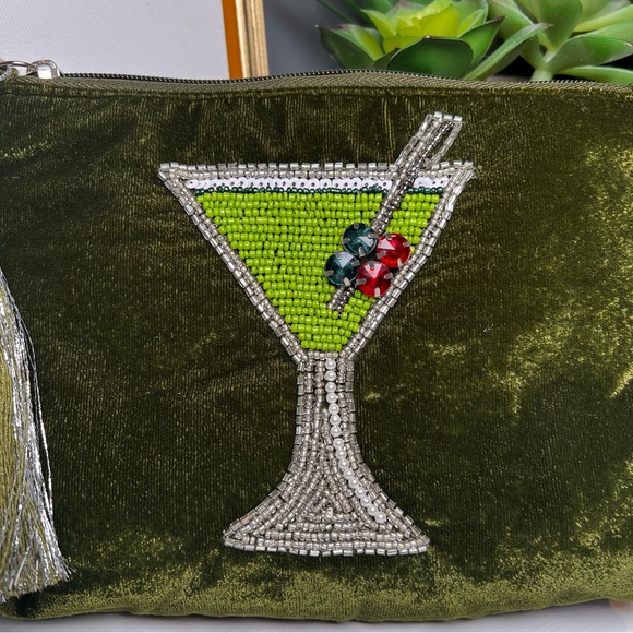 Hand Beaded Velvet Martini Cosmetic Bag or Clutch with Tassel - Picture 2 of 7